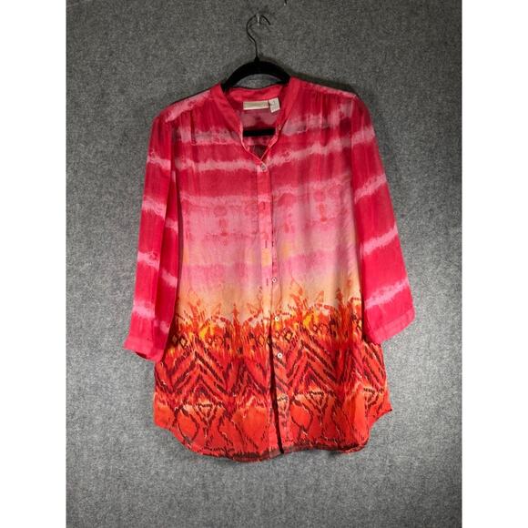 Chicos Blouse Women Medium Pink Semi Sheer Artsy Relaxed avant garde eclectic - Picture 1 of 6